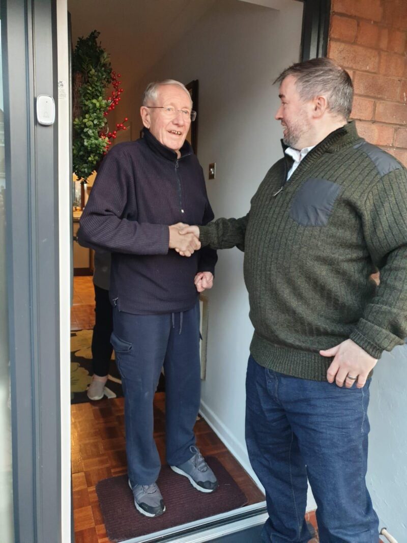 Steve Witherden meeting a voter in Chirk
