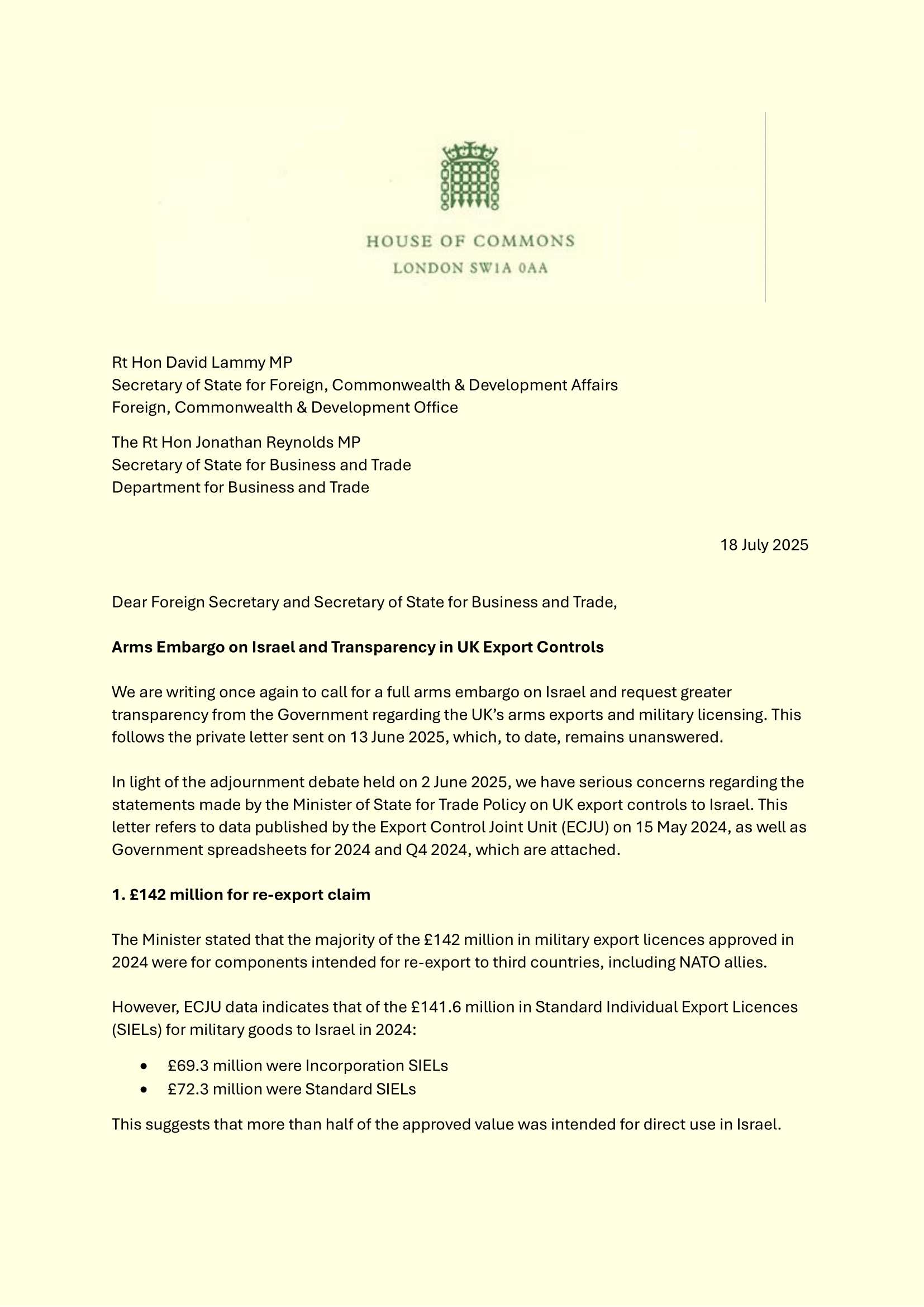 embargo on arms to israel