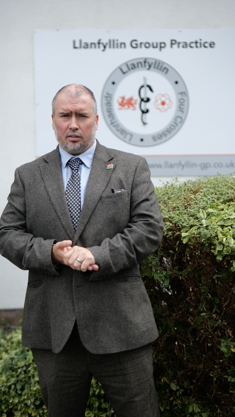 Steve Witherden outside Llanfyllin Group Practice.